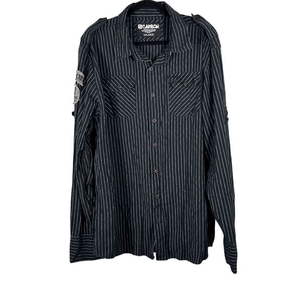 Carbon Black White Pin Stripe Long Sleeve Button Front Shirt Men's Size XXL - Picture 1 of 5